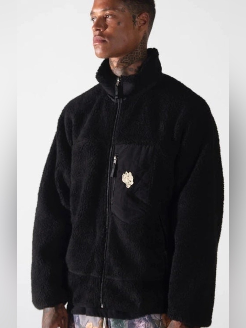 NWT Darc Sport Black Sherpa Zip-Up Jacket with Chest Pocket